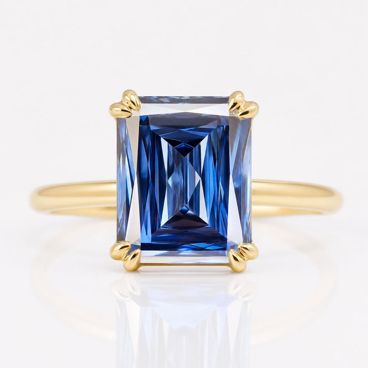Royal Blue Criss Cut Moissanite Solitaire Ring 2.6 CT