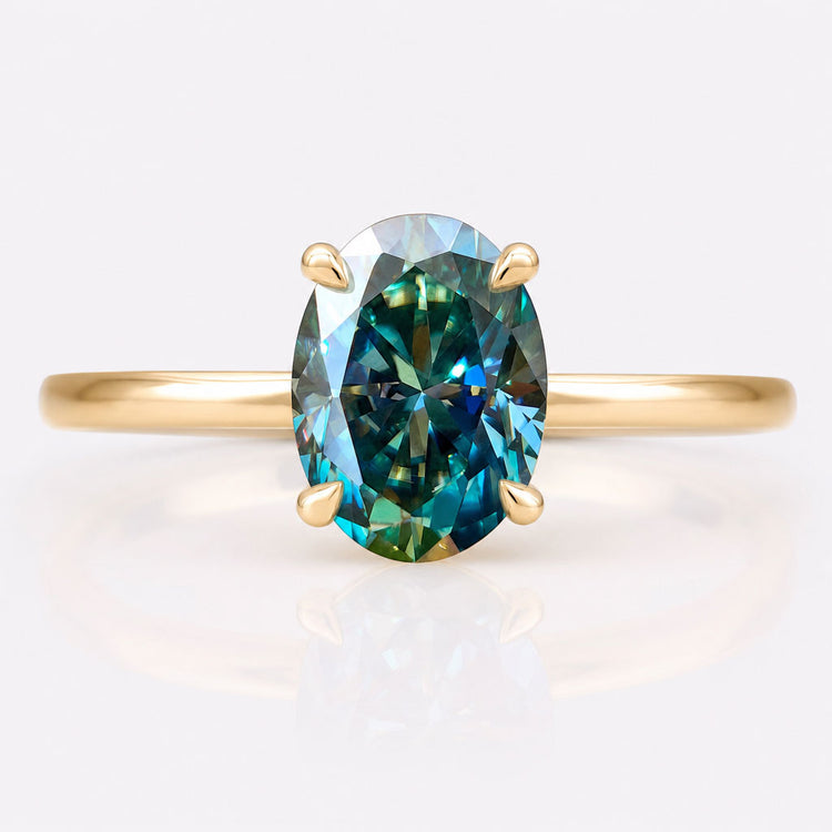 Oval Greenish Blue Solitaire 4 Prong Ring - 1.1 CT
