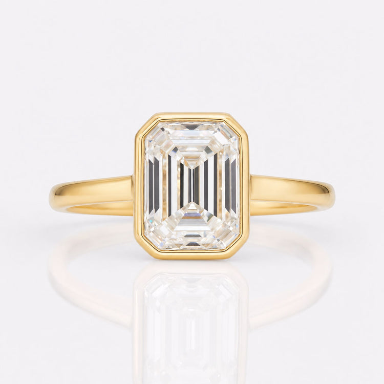 Emerald Cut Moissanite Bezel Set Contemporary Ring - 1.78 CT