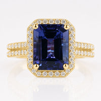 Emerald Cut Natural Tanzanite Pavé Halo Ring 6.3 CT