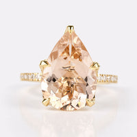 Natural Peach Morganite Engagement Ring, 5.90 CT Pear Cut Morganite Ring, November Birthstone Ring