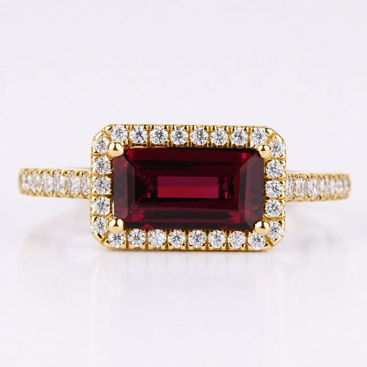 Emerald Cut Natural Tourmaline Pavé Halo Ring 1.2 CT