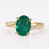 Oval Natural Emerald Bypass Pavé Ring 2.2 CT