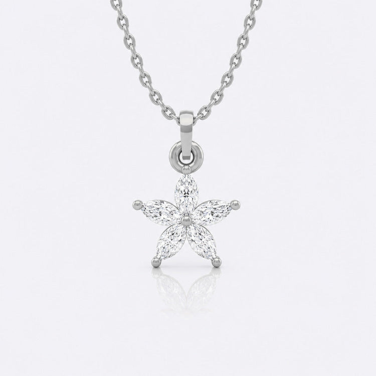 Flower petal marquise cut lab-grown diamond pendant necklace in 14k solid white gold