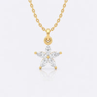 Flower petal marquise cut lab-grown diamond pendant necklace in 14k solid yellow gold