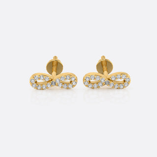 Infinity symbol lab-grown diamond stud earrings in 14k solid yellow gold