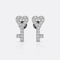 Heart-shaped key lab-grown diamond stud earrings in 14k solid white gold