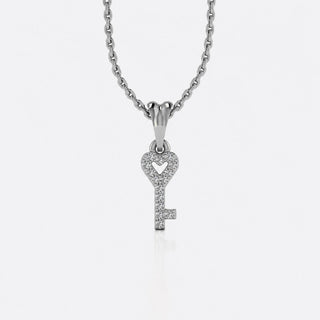 Heart-shaped key lab-grown diamond pendant necklace in 14k solid white gold