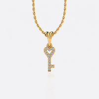 Heart-shaped key lab-grown diamond pendant necklace in 14k solid yellow gold