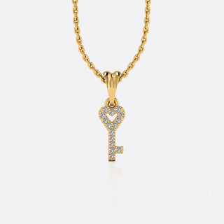 Heart-shaped key lab-grown diamond pendant necklace in 14k solid yellow gold