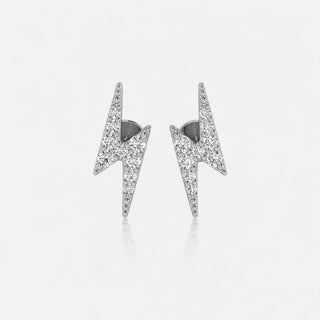 Lightning bolt lab-grown diamond stud earrings in 14k solid white gold