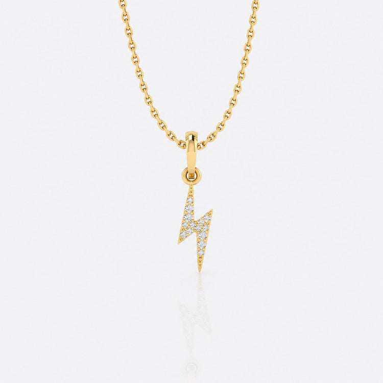 Lightning bolt lab-grown diamond pendant necklace in 14k solid yellow gold