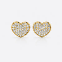 Chubby heart pave lab-grown diamond stud earrings in 14k solid yellow gold