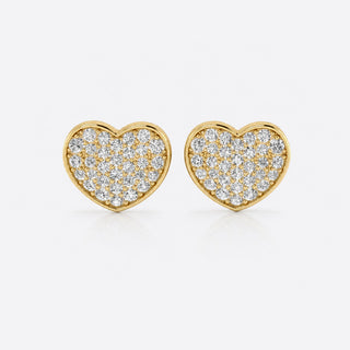 Chubby heart pave lab-grown diamond stud earrings in 14k solid yellow gold