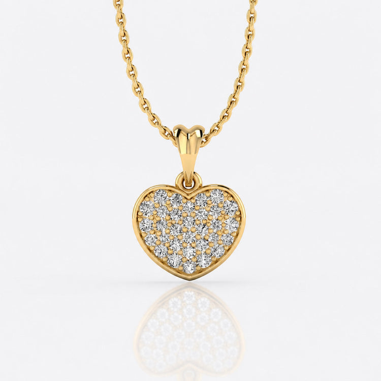 Chubby heart pave lab-grown diamond pendant necklace in 14k solid yellow gold