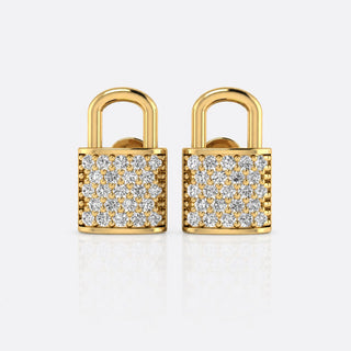 Padlock pave lab-grown diamond stud earrings in 14k solid yellow gold