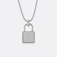 Padlock pave lab-grown diamond pendant necklace in 14k solid white gold