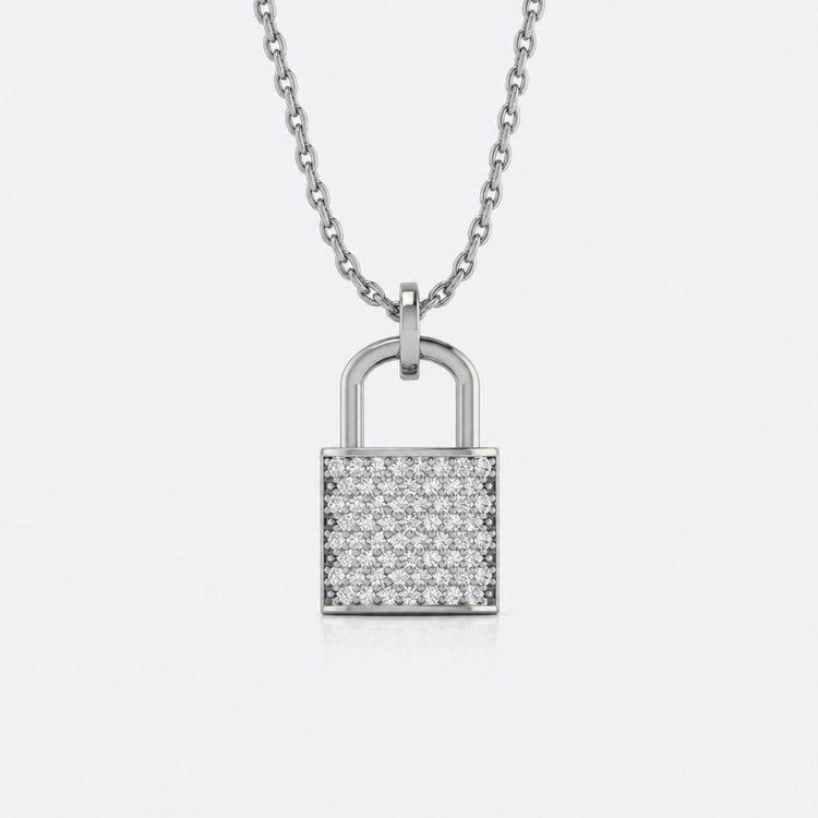Padlock pave lab-grown diamond pendant necklace in 14k solid white gold