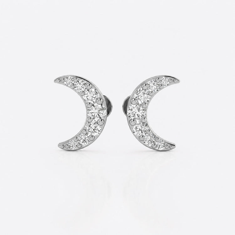 Crescent moon pave lab-grown diamond stud earrings in 14k solid white gold