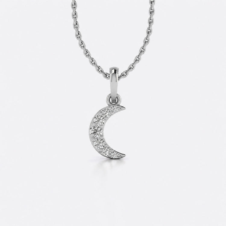 Crescent moon pave lab-grown diamond pendant necklace in 14k solid white gold