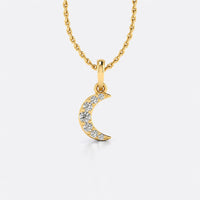 Crescent moon pave lab-grown diamond pendant necklace in 14k solid yellow gold