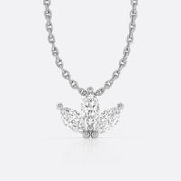 Three petal marquise cut lab-grown diamond fan pendant necklace in 14k solid white gold