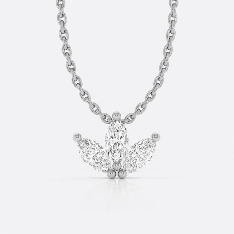 Three petal marquise cut lab-grown diamond fan pendant necklace in 14k solid white gold