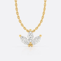 Three petal marquise cut lab-grown diamond fan pendant necklace in 14k solid yellow gold