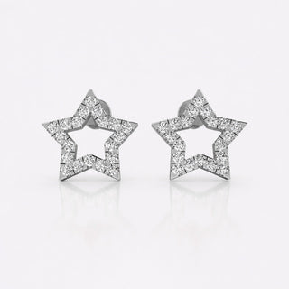 Open star lab-grown diamond stud earrings in 14k solid white gold