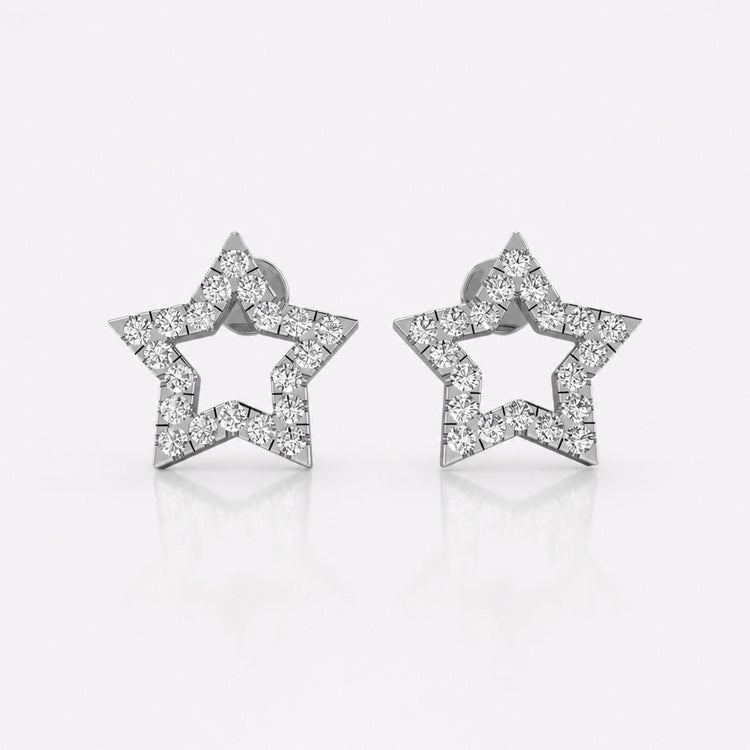 Open star lab-grown diamond stud earrings in 14k solid white gold