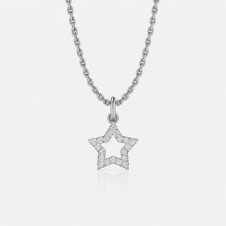 Open star lab-grown diamond pendant necklace in 14k solid white gold