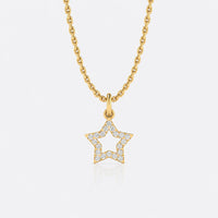 Open star lab-grown diamond pendant necklace in 14k solid yellow gold