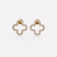 Four leaf open clover lab-grown diamond stud earrings in 14k solid yellow gold
