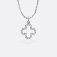Four leaf open clover lab-grown diamond pendant necklace in 14k solid white gold