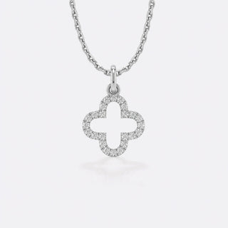 Four leaf open clover lab-grown diamond pendant necklace in 14k solid white gold
