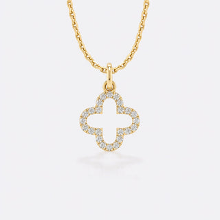 Four leaf open clover lab-grown diamond pendant necklace in 14k solid yellow gold
