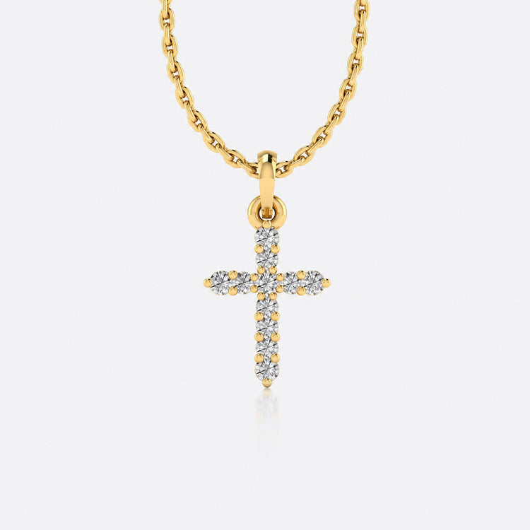 Cross lab-grown diamond pendant necklace in 14k solid yellow gold