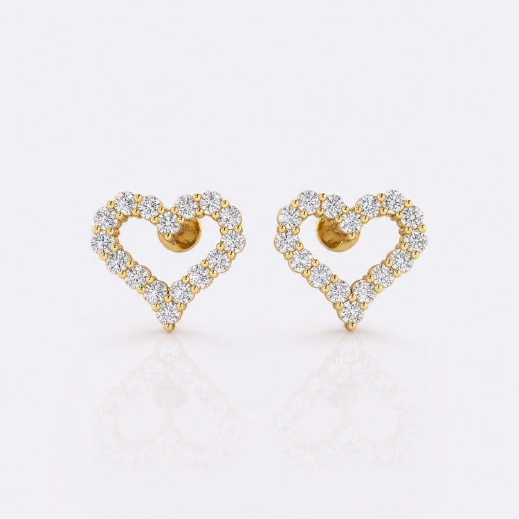 Open heart lab-grown diamond stud earrings in 14k solid yellow gold