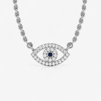 Evil eye lab-grown diamond pendant necklace in 14k solid white gold with blue diamond centre
