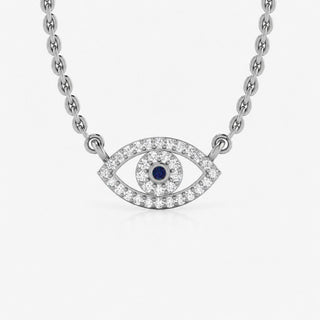 Evil eye lab-grown diamond pendant necklace in 14k solid white gold with blue diamond centre