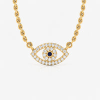 Evil eye lab-grown diamond pendant necklace in 14k solid yellow gold with blue diamond centre