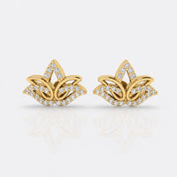 Lotus flower openwork lab-grown diamond stud earrings in 14k solid yellow gold