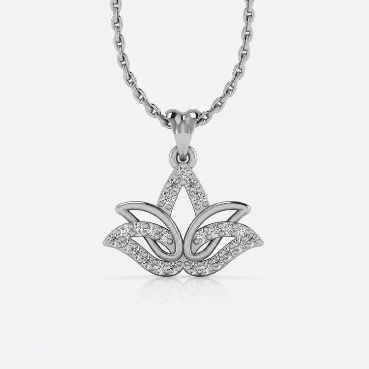 Lotus flower openwork lab-grown diamond pendant necklace in 14k solid white gold