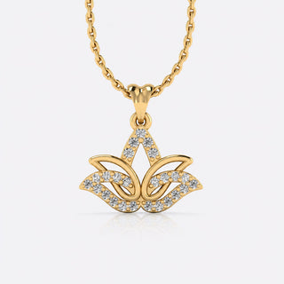 Lotus flower openwork lab-grown diamond pendant necklace in 14k solid yellow gold