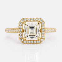 1.30 CT Asscher Cut Lab Created Diamond Engagement Ring - Halo/Pave Ring