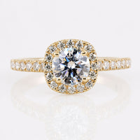 Round Cut Lab-Grown Diamond Cushion Halo Cathedral Ring 1.2 TCW