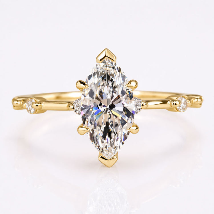 Marquise Cut Lab Grown Diamond Engagement Ring, Distance Pave Band