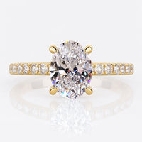 1.51 CT Oval Lab Grown Diamond Engagement Ring, Claw Prongs, Pave Setting