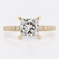 1.50 CT Princess Cut Diamond Ring, Pave Lab Grown Diamond Engagement Rings