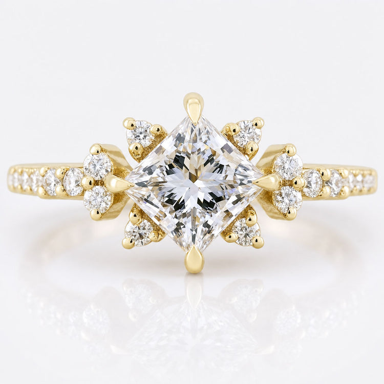 1 CT Princess Cut Lab Grown Diamond Unique Compass Prong Setting Engagement Ring